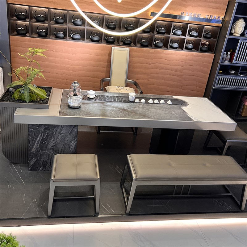 壹官堂实木茶台意式极简茶桌202新款高端办公室茶桌家用泡茶桌子