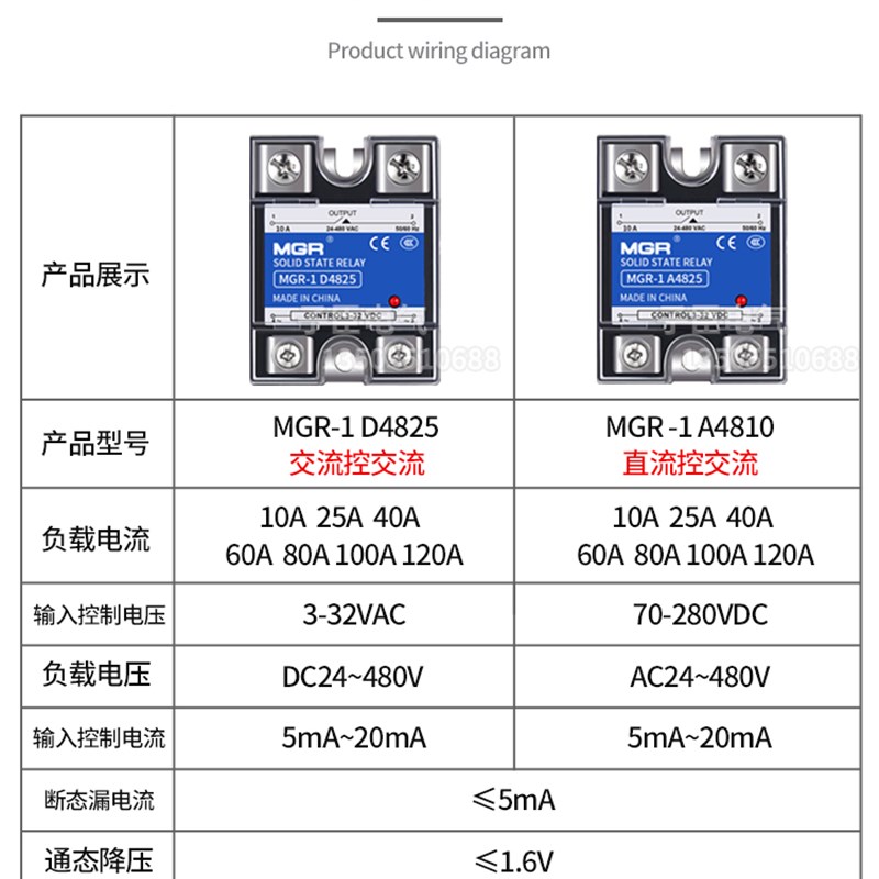 美格尔单相固态继电器220V SSR MGR-1D4825 40 60直流控交流DC-AC