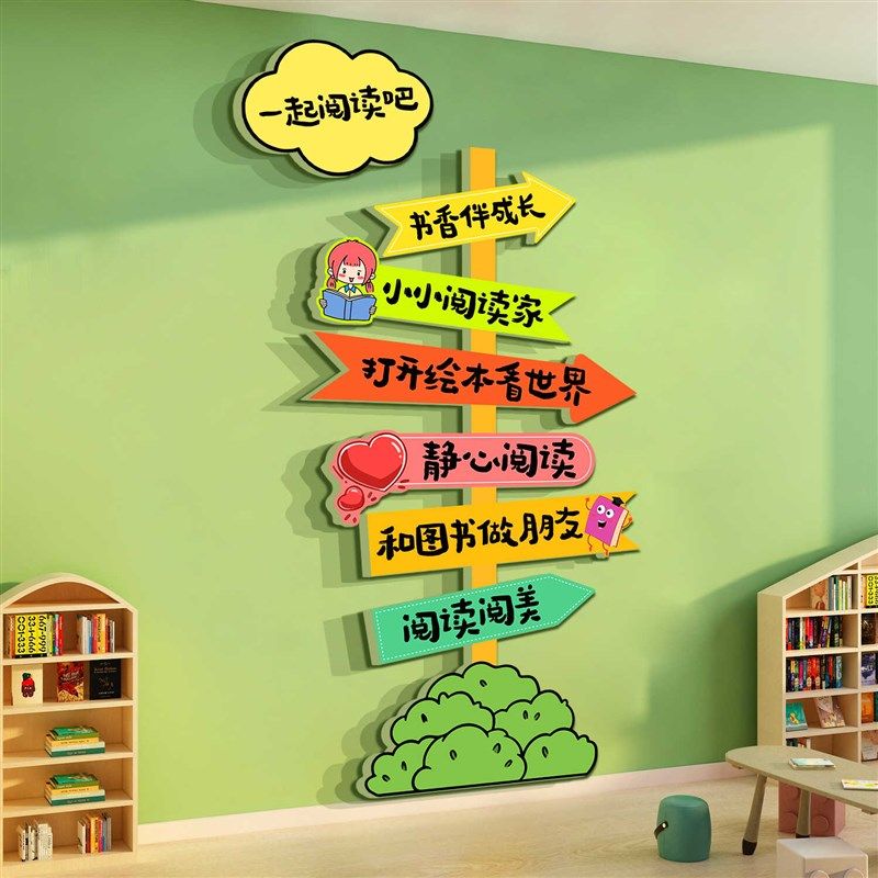 幼儿园童阅读区布置装饰图书角文化绘本馆墙面环创题书店房氛围,家居饰品,文化墙贴,淘宝优惠券,粉丝福利购,淘宝优惠卷