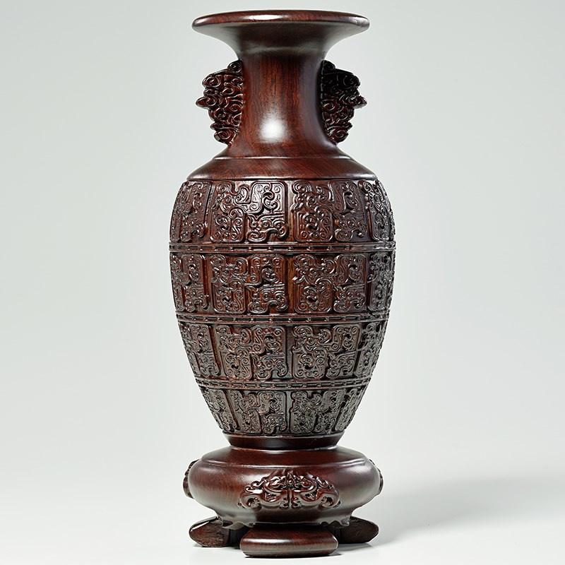 黑檀木雕装饰花瓶实木仿古中式客厅插花博古架家居玄关工艺品