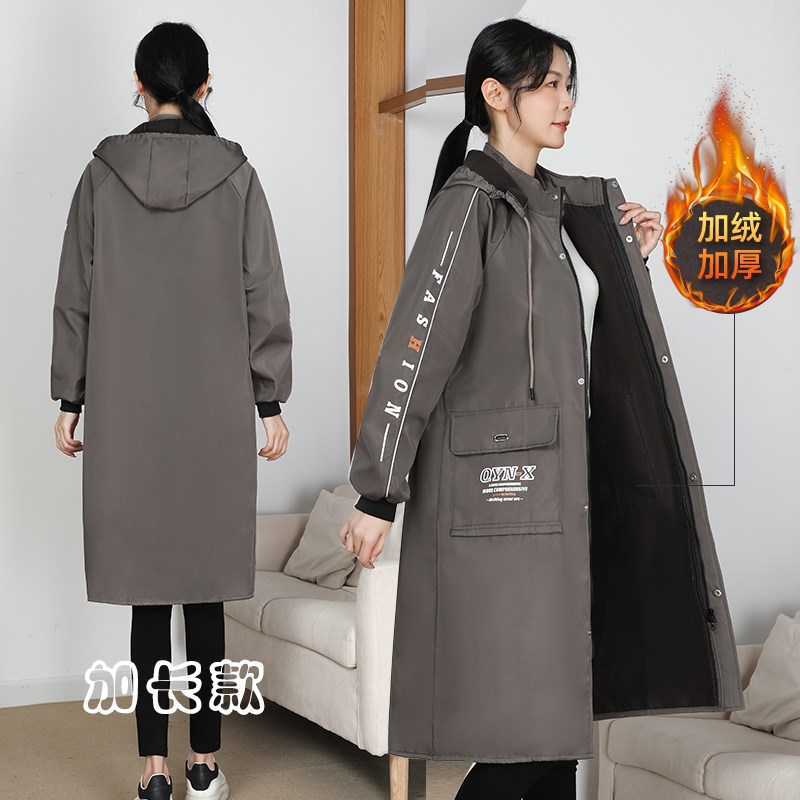 加长过膝加绒款罩衣防水女大人长袖围裙秋冬季工作服外套大褂男款