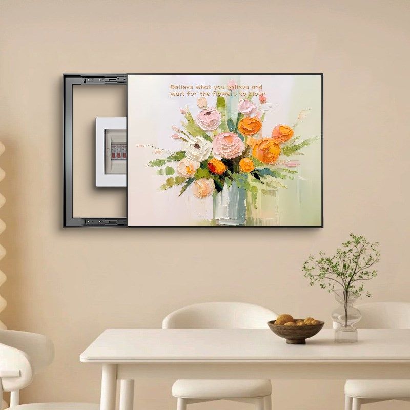 奶油风电表箱装饰画肌理感配电箱挂画遮挡关盒壁画免打孔推拉,家居饰品,现代装饰画,淘宝优惠券,粉丝福利购,淘宝优惠卷