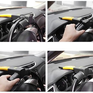 车用方向盘锁 2把钥匙圆形锁心T型锁防盗汽车锁大号汽车方向盘锁