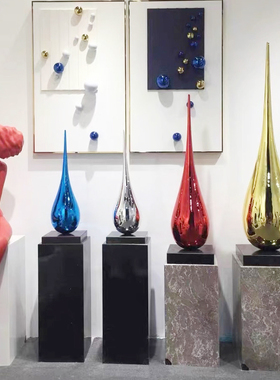 抽象水滴雕塑售楼处玄关过道大理石底座商场酒店会所软装饰品