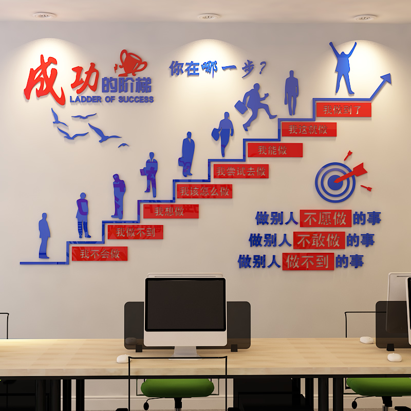 成功的阶梯激励志标语墙贴纸办公室墙面装饰企业楼梯文化背景布置