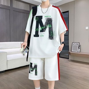 运动短裤 青少年夏季 t恤2025新款 男短袖 初高中学生帅气两件套 套装