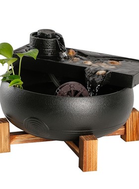 循环流水摆件创意风水车陶瓷家用茶桌办公室假山小型时来运转送礼