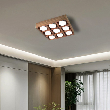 客厅无主灯照明实木现代简约卧室灯斗胆灯射灯led筒灯天花吸顶灯