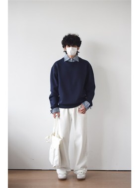 X1617 春秋日系宽松简约假两件衬衫套头长袖卫衣校园风上衣G1004