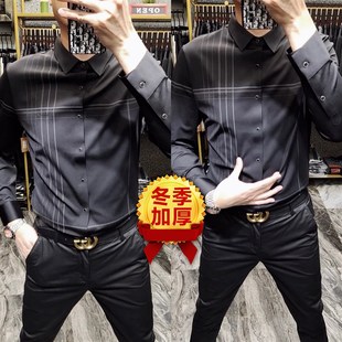 新款 男士 长袖 商务休闲衬衫 衬衣弹力舒适百搭条纹潮流时尚 539秋季