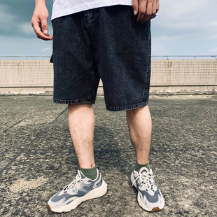 休闲潮牌大码 港风宽松简约百搭胖子五分裤 重磅直筒 男夏季 牛仔短裤