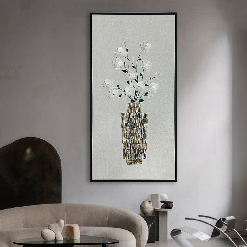 轻奢高级感贝壳装饰画现代简约风客餐厅艺术挂画玄关油画立体壁画