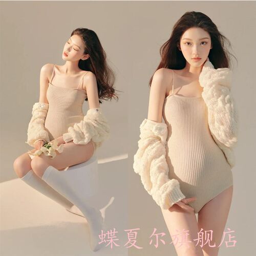 孕妇写真拍照摄影服装新款影楼大肚照写真主题P套装可爱孕妈连体