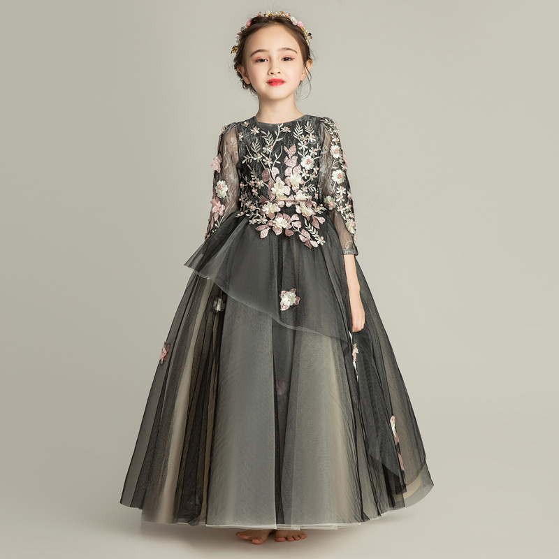 女童公主裙晚礼服蓬蓬裙儿童钢琴演出服生日小花童婚纱洋气秋冬季