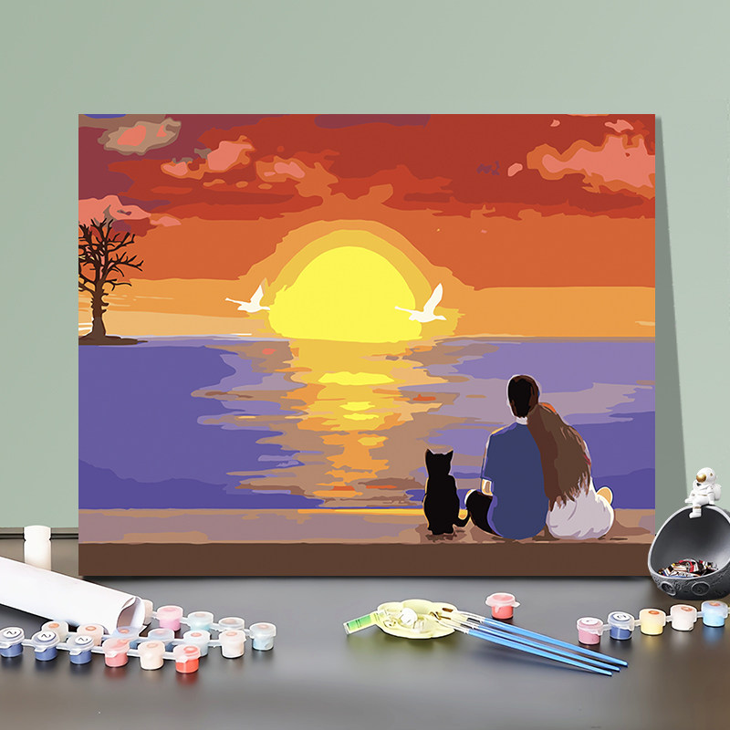 diy数字油画定制客q厅风景情侣人物手工绘填充涂色丙烯油彩装饰画