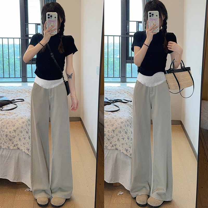 窄版孕妇牛仔裤夏季薄款外穿卡其色直筒裤垂感高腰托 托腹阔腿长,孕妇装/孕产妇用品/营养,孕妇休闲裤,淘宝优惠券,粉丝福利购,淘宝优惠卷