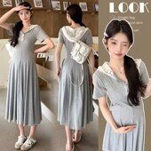 夏款 连衣裙时尚 2024新款 孕妇装 夏季 薄款 洋气连帽T中长款 设计感裙