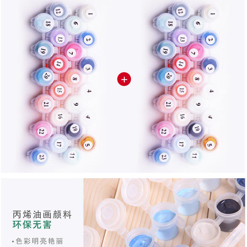 di数字油画客厅风景三联三拼画大幅手工绘填色油彩画装饰画蓝海