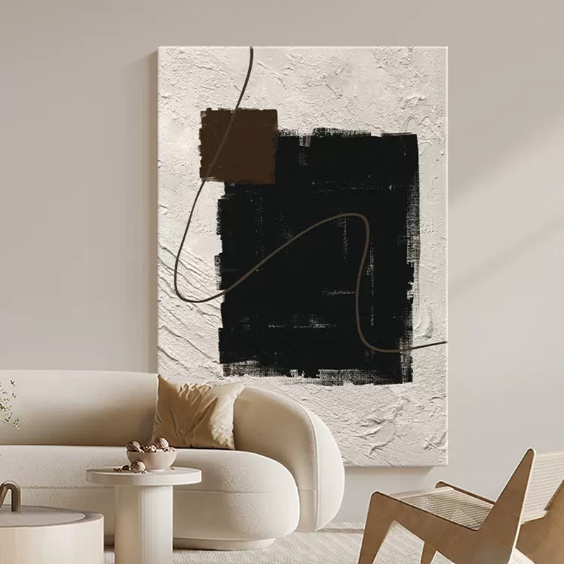 黑白灰客厅装饰画落地大幅高级感玄关抽象极简沙发背景墙肌理挂画