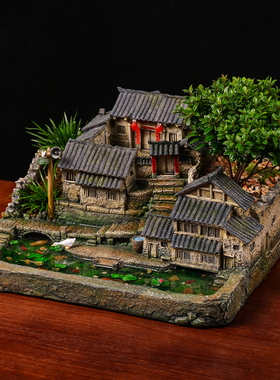 桌面微景观造景植物盆景办公室复古房子模型摆件怀旧装饰品老物件