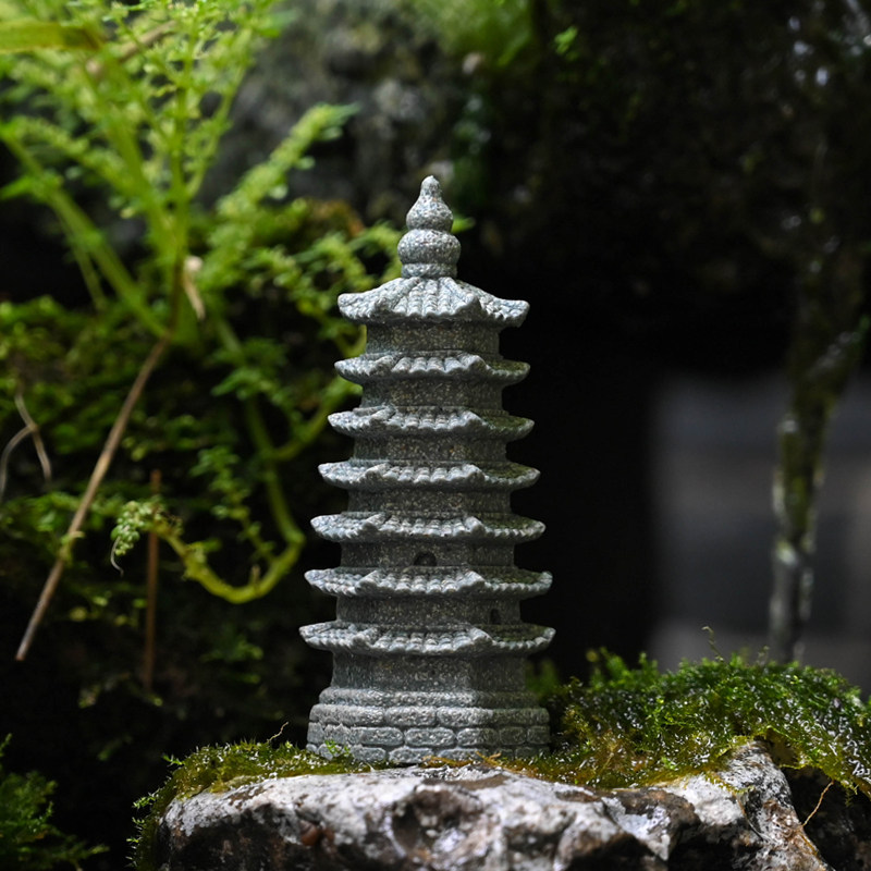 创意仿真石狮子微景观石柱造景流水假山盆景鱼缸装饰图片