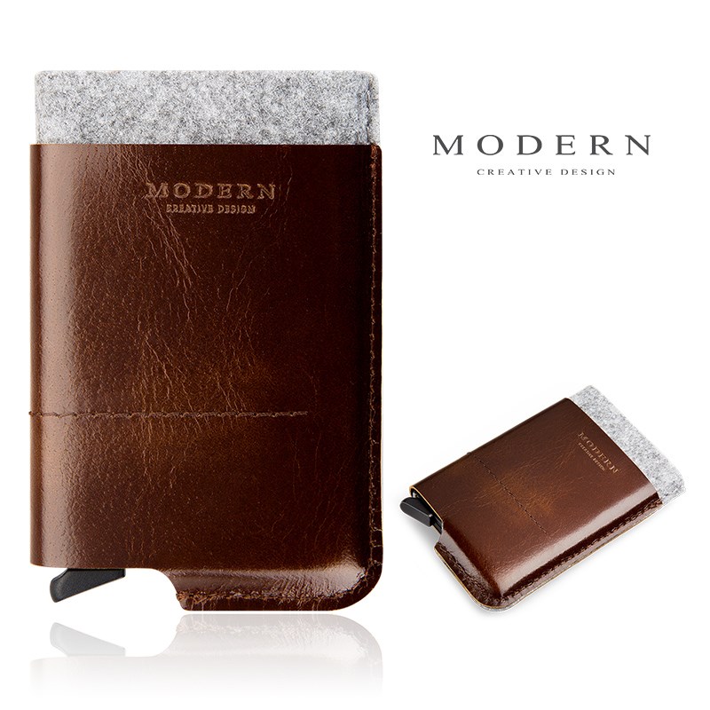 Modern自动卡片盒/真皮名片盒 商务名片夹 创意卡盒 时尚金属卡盒