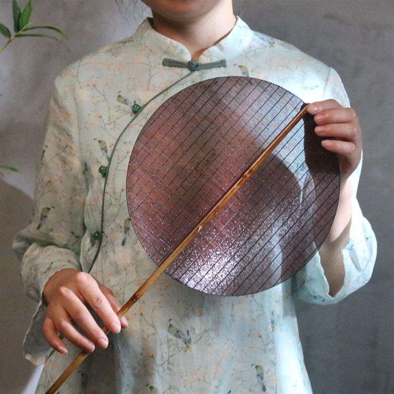 纯手工竹编扇子宋式竹编青篦扇复古大漆竹编团扇长柄双面扇