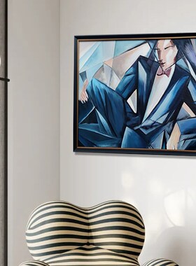 画格格高级感挂画潮男书房卧室浴室办公室装饰画蓝色现代手绘油画