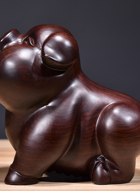 黑檀木雕猪工艺品大号实木质生肖猪摆设办公红木家居客厅装饰