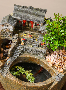 流水争先,争的是滔滔绝!微缩房子流水玄关装饰 亮灯