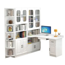 转角书桌和书柜家用儿童学生实木卧室写字台带书架电脑桌一体