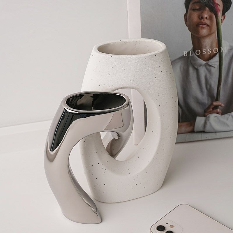 现代创意交叉管艺术电镀陶瓷瓶客厅高级感奶油风软装,家居饰品,桌面摆件,淘宝优惠券,粉丝福利购,淘宝优惠卷