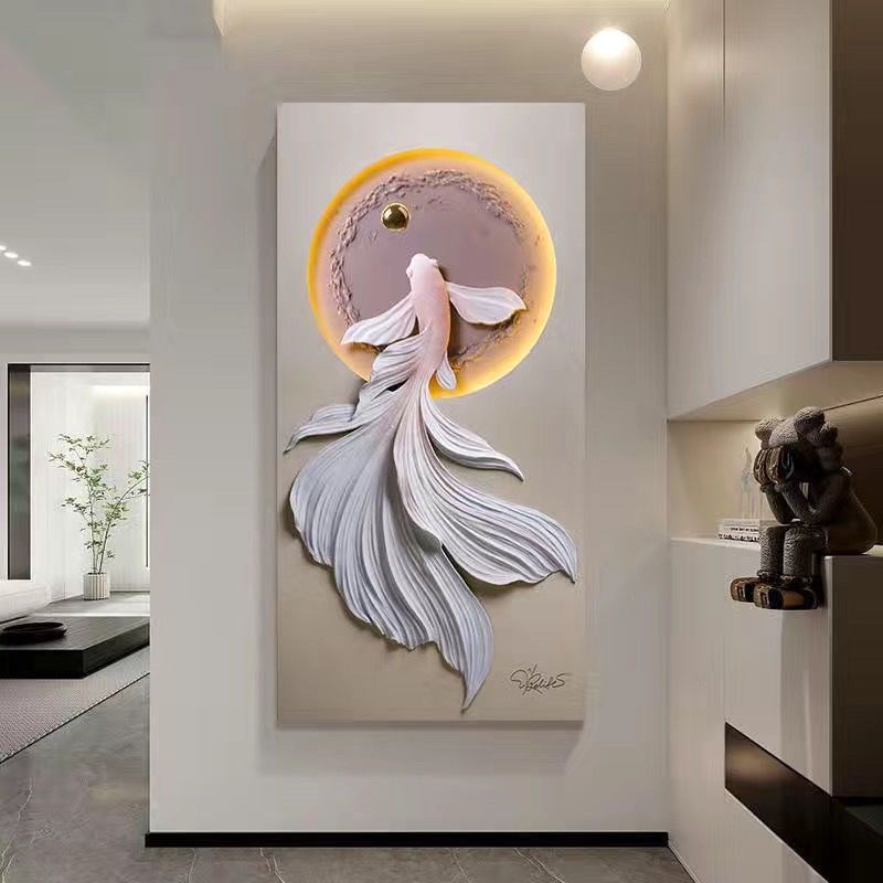 3d立体浮雕玄关挂画走廊过道灯光现代奶油风高级感入户客厅装饰画图片