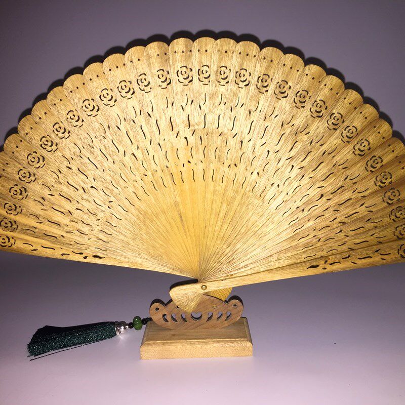 玫瑰花款楠苏扇小叶桢楠水波纹扇子枯木老料镂空实木工艺