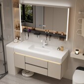 肤感丽耐陶瓷一体盆浴室柜洗漱台奶油风洗脸洗手盆柜