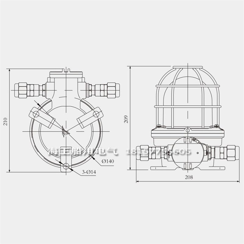 船用防爆白炽灯CFD4 铜质 IP66 螺口带CCS油漆间电屏间易燃用