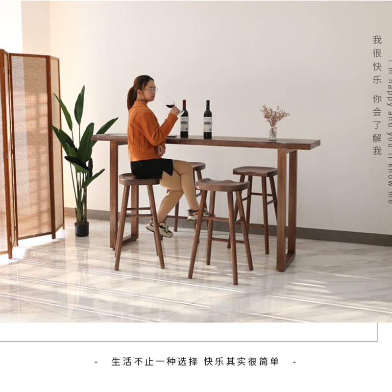 全实木吧台桌酒吧桌奶茶店休闲桌家用高脚桌阳台靠墙整板吧台桌椅