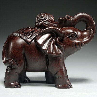 黑檀木雕大象一对家居玄关店铺木象装饰工艺品新居业送礼