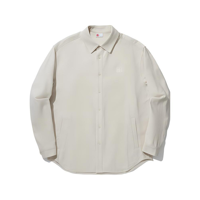 李宁正品运动生活系列男女同款纯色简约翻领长袖衬衫ASHU511-1