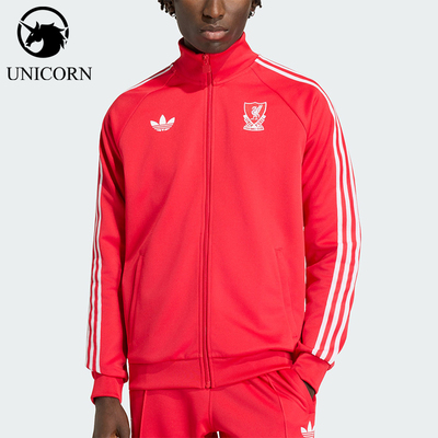 Adidas/阿迪达斯正品三叶草新款男红白色经典足球夹克外套JZ0144