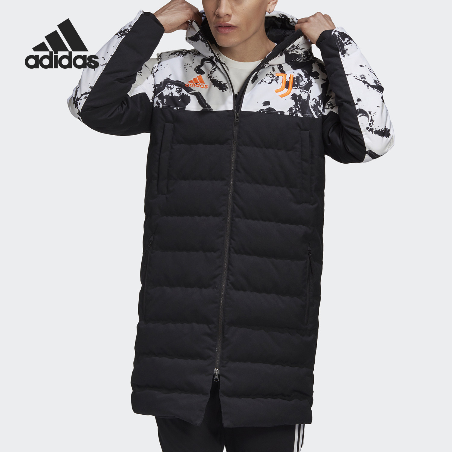 Adidas/阿迪达斯官方正品中长款男子足球运动连帽羽绒服FT9924