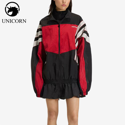 Adidas/阿迪达斯官方正品三叶草新款女黑红色宽松夹克外套KC9134