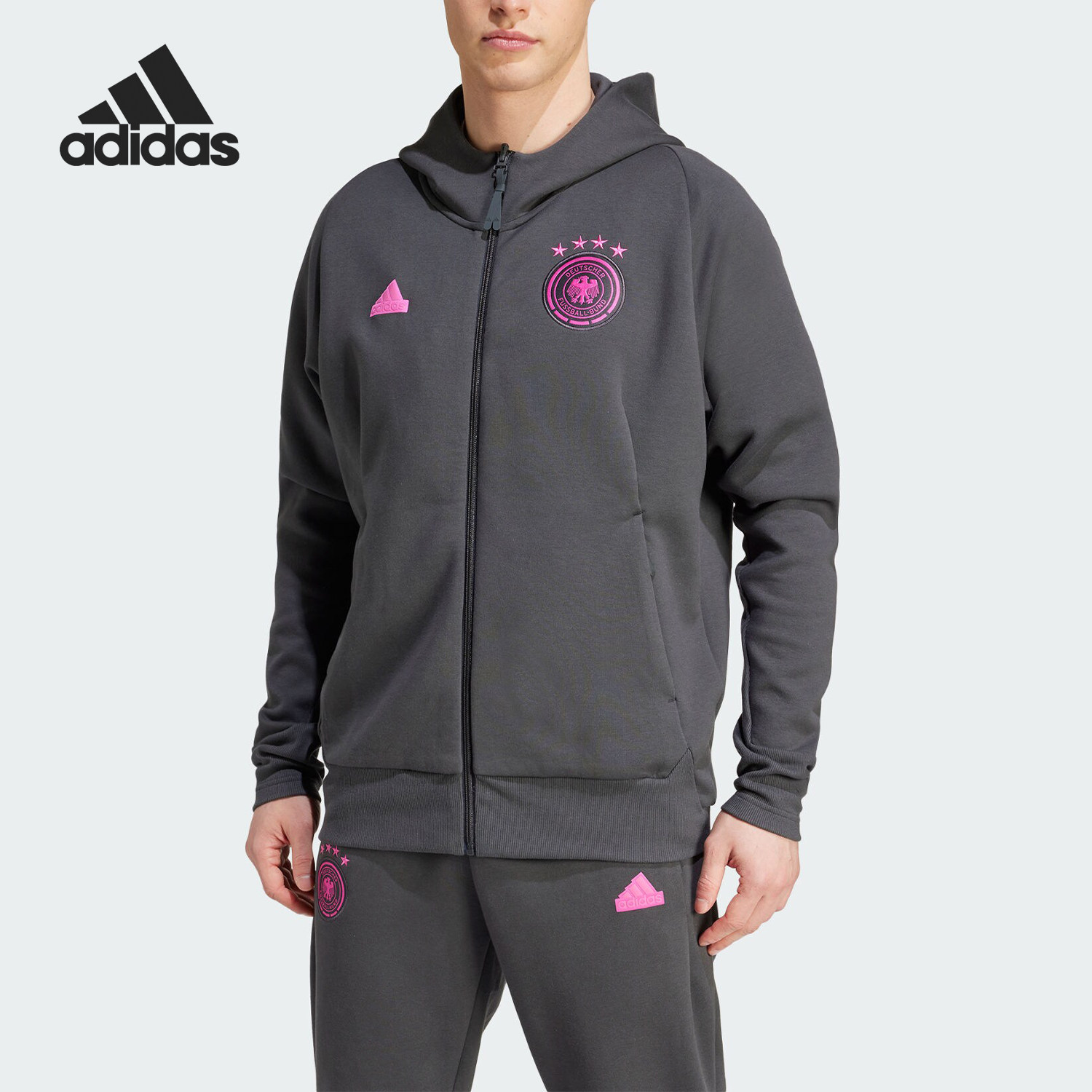 Adidas/阿迪达斯官方正品德国队足球男士运动连帽夹克外套IU2096