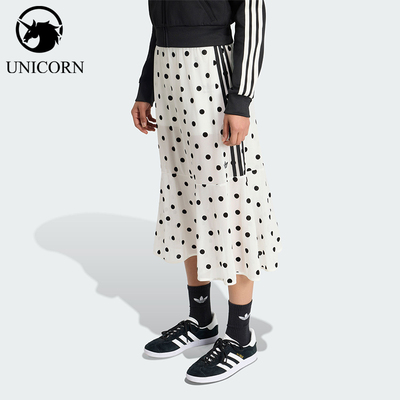 Adidas/阿迪达斯官方正品三叶草女士休闲薄纱波点半身裙KV1176