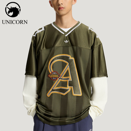 Adidas/阿迪达斯正品三叶草男士二合一球衣复古长袖T恤KS5329