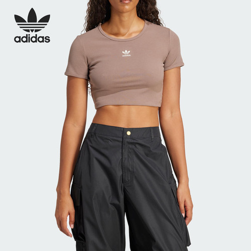 Adidas/阿迪达斯官方正品三叶草女士短款露腰紧身短袖T恤JC9030