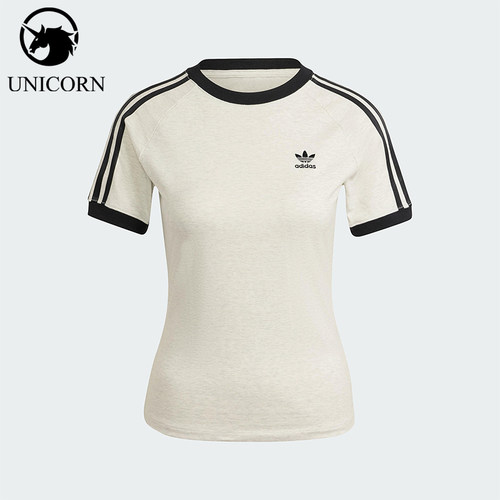 Adidas/阿迪达斯正品三叶草女士印花圆领经典套头修身短袖IR8104