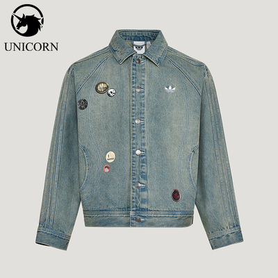 Adidas/阿迪达斯官方正品三叶草男士牛仔运动时尚翻领外套KT6363