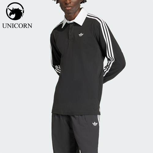 Adidas/阿迪达斯正品三叶草男士橄榄球风长袖POLO衫KE3576