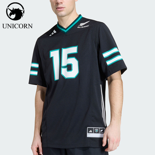 Adidas/阿迪达斯正品新款男黑绿色球类运动经典短袖V领T恤JL8042